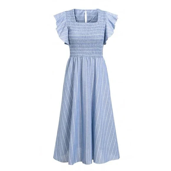 Denim Blue flutter sleeve Sun Dress - Picture 7 of 14